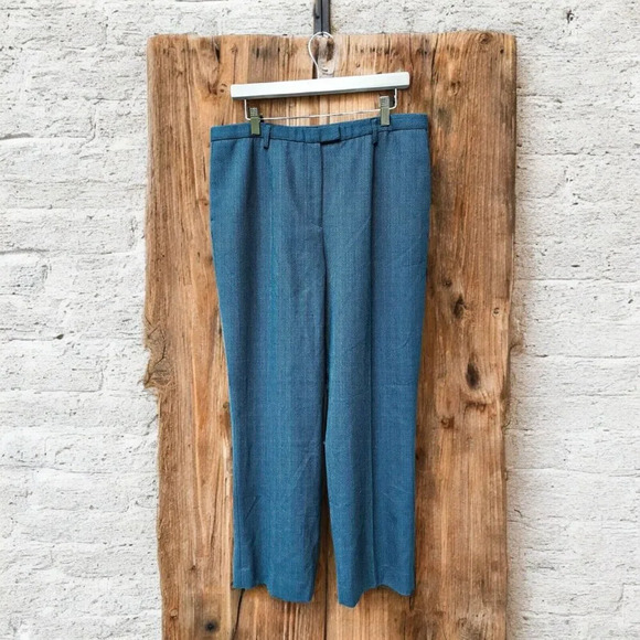 Pendleton Women’s Virgin Wool Herringbone Pants Peacock Blue Size 16 Academia - Picture 1 of 9